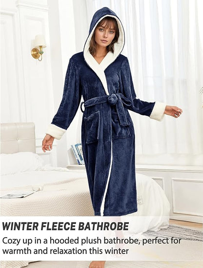 Women's Large Fleece Hooded Dressing Gown Robe