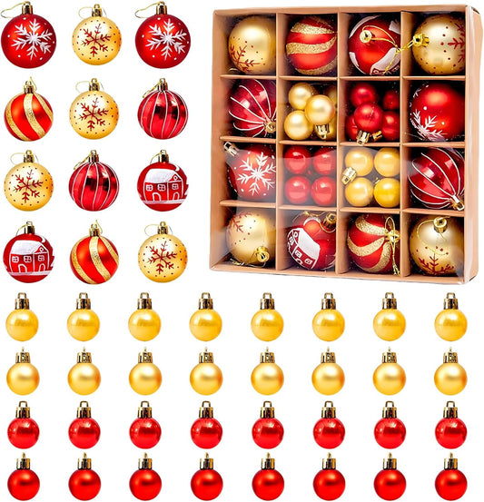 44 Pcs Red and Gold Baubles, Shatterproof Baubles for 2026 Happy New Year, Red Tree Decorations Set with Hanging Ornaments for Xmas Holiday Home Party Decoration