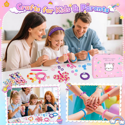 Arts and Crafts for Kids, Friendship Bracelet Making Kit Girls Birthday Presents 5 6 7 8 9 10 Year Old Girls Gifts Kids Craft Set Cotton Rainbow Loom Band Kit with Charms Toys