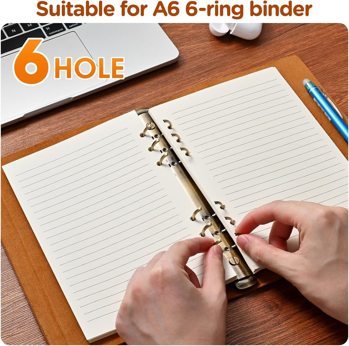 2 Pack A6 Lined 6-Hole Punched Loose Leaf Paper for 6-Ring Binders