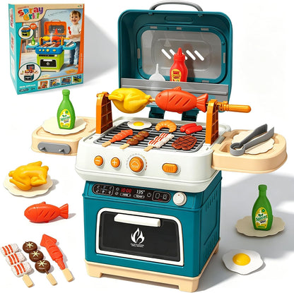 BLUE Kids BBQ Grill Playset, Toys BBQ Set for Kids, Play Kitchen Set with Accessorie & Realistic Smoke/Sound/Light Play Toys