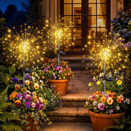 Solar Firework Lights Outdoor 3 Pack, 120LED Solar Starburst Garden Lights with 8 Modes, Waterproof Decorative Lights for Backyard, Garden, Patio & Lawn Landscape Decor-Warm White