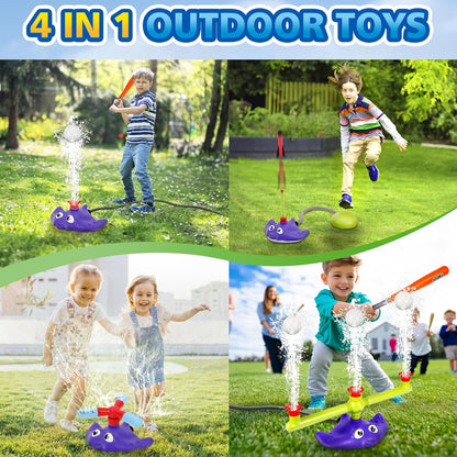 4-in-1 Water Sprinkler Baseball & Rocket Launcher for Kids