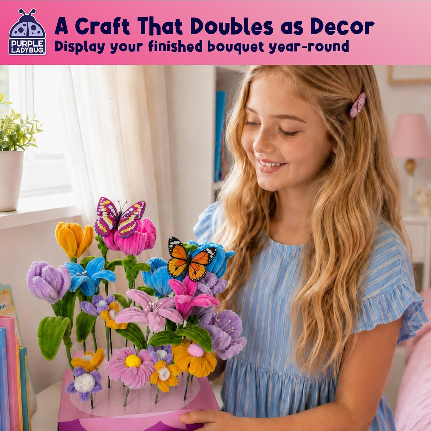 216 Pcs DIY Pipe Cleaners Flowers, Mess Free Craft Kit for Kids and Teens