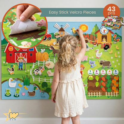 Felt Story Board for Toddlers, Farm Animals Busy Board, Montessori Preschool Learning Toy, Interactive Wall Activity Board, 43 Pcs Felt Set, Large 109 x 71 cm, Educational Storytelling Toy Gift