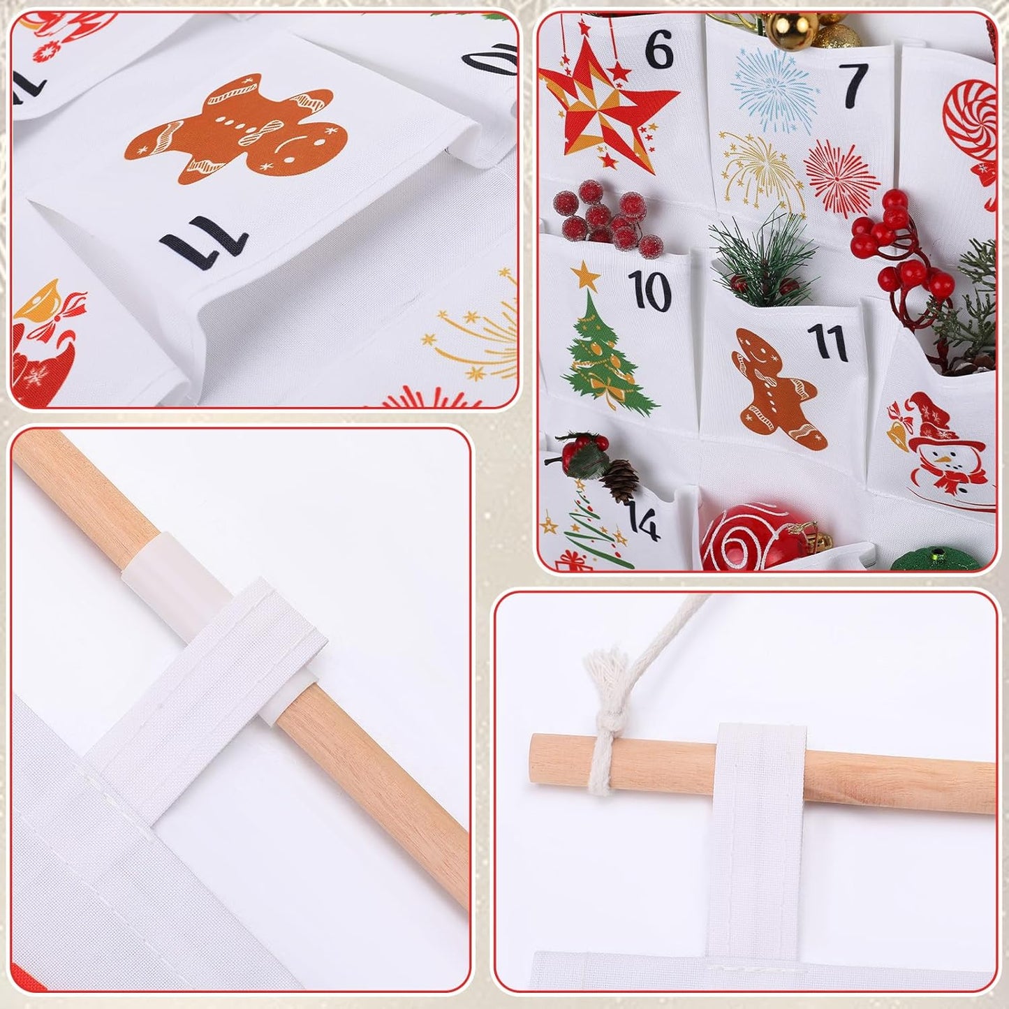 Christmas Advent Calendar, 2026 Fabric Hanging Christmas Advent Calendar with 24 Pockets, for Wall Door Decoration, Holiday Countdown