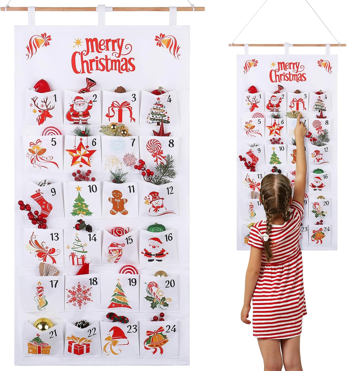 Christmas Advent Calendar, 2026 Fabric Hanging Christmas Advent Calendar with 24 Pockets, for Wall Door Decoration, Holiday Countdown