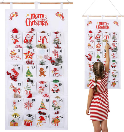 Christmas Advent Calendar, 2026 Fabric Hanging Christmas Advent Calendar with 24 Pockets, for Wall Door Decoration, Holiday Countdown