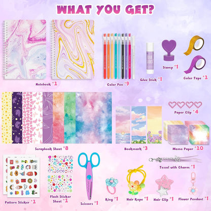 RISEMART 2 Pack DIY Journal Kit for Girls, Journaling Diary Toys for ages 8-13, Arts and Crafts Birthday Stationary Set Gifts for Teen Girls Ages 8 9 10 11 12 13 14 Year Old