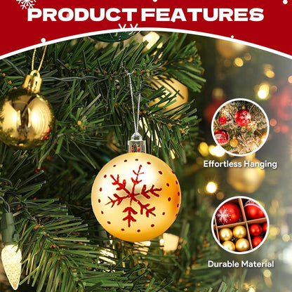 44 Pcs Red and Gold Baubles, Shatterproof Baubles for 2026 Happy New Year, Red Tree Decorations Set with Hanging Ornaments for Xmas Holiday Home Party Decoration