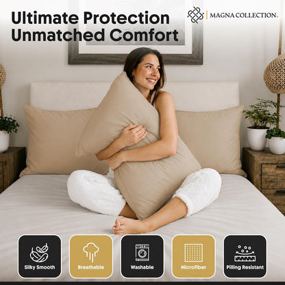 Pillow Cases 4 Pack 75 x 50 cm Brushed Microfibre (Beige)