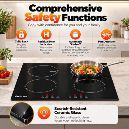 Plug in Induction Hob,4 Zone Electric Hob,Scratch-Resistant Glass