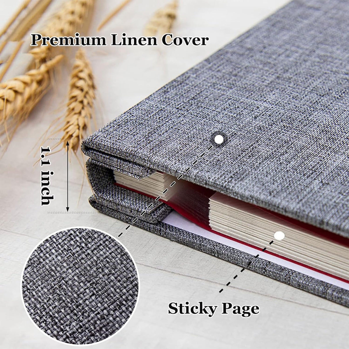 Large Photo Album Self Adhesive for 3x5 4x6 5x7 8x10 Pictures Linen Scrapbook Album DIY 40 Blank Pages with A Metallic Pen