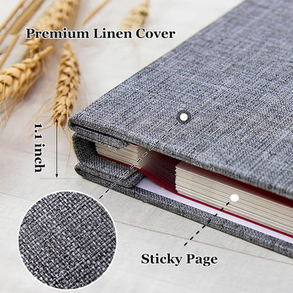 Large Photo Album Self Adhesive for 3x5 4x6 5x7 8x10 Pictures Linen Scrapbook Album DIY 40 Blank Pages with A Metallic Pen