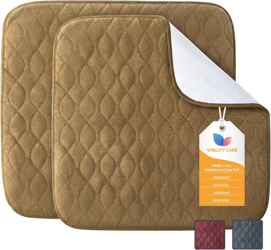 Vitality Care Chair Protector Pads with Waterproof Backing and Non-Slip Base, Brown, 53x56cm, 2 Pack