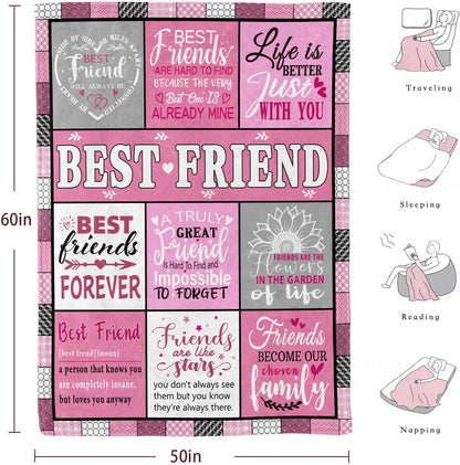 Best Friend Blanket Gifts,Friendship Christmas Birthday Thank You Gifts for Women,Friend Gifts for Women Bestie BBF,Soft Flannel Throw Blanket(60x50Inch)