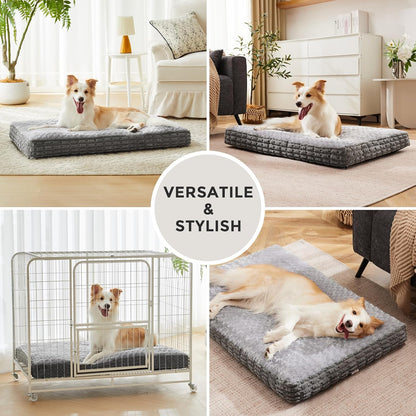 Dog Mat Mattress Washable, Waterproof Small Dog Bed Puppy Bed with Three-Dimensional Material of Wheat Ear, Crate Mattress Pet Sofa Bed with Breathable Rose Fluff, 60x45x12cm
