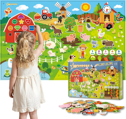 Felt Story Board for Toddlers, Farm Animals Busy Board, Montessori Preschool Learning Toy, Interactive Wall Activity Board, 43 Pcs Felt Set, Large 109 x 71 cm, Educational Storytelling Toy Gift