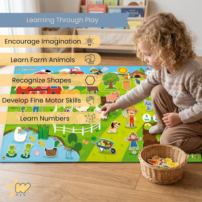 Felt Story Board for Toddlers, Farm Animals Busy Board, Montessori Preschool Learning Toy, Interactive Wall Activity Board, 43 Pcs Felt Set, Large 109 x 71 cm, Educational Storytelling Toy Gift
