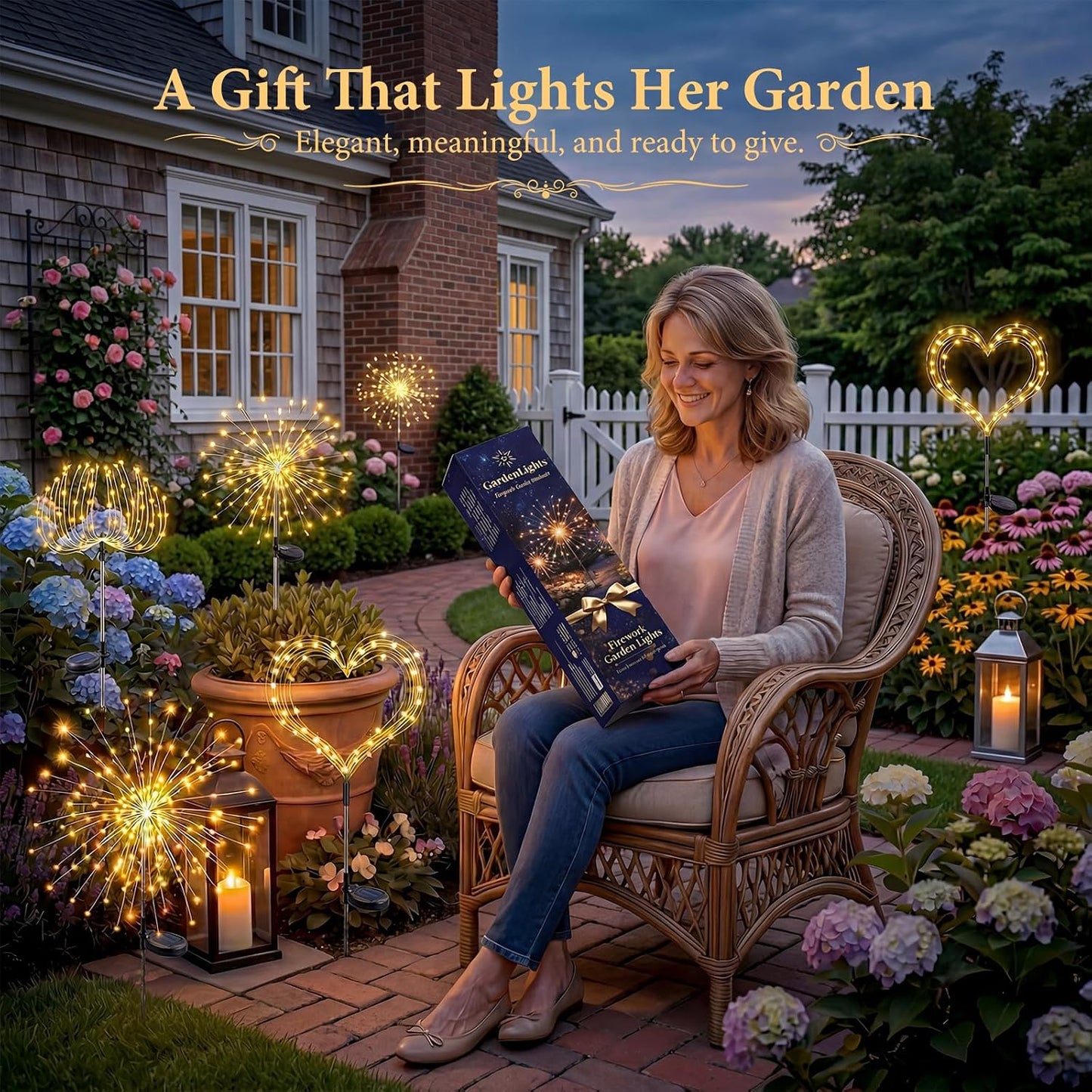 Solar Firework Lights Outdoor 3 Pack, 120LED Solar Starburst Garden Lights with 8 Modes, Waterproof Decorative Lights for Backyard, Garden, Patio & Lawn Landscape Decor-Warm White