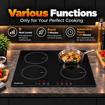 Plug in Induction Hob,4 Zone Electric Hob,Scratch-Resistant Glass