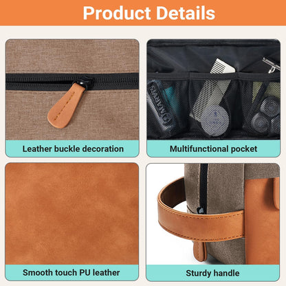 Elviros Travel Toiletry Bag for Men, Hanging Toiletries Bag Water Repellent Dopp Kit PU Leather Travel Wash Bag for Toiletries Accessories,Gift for Men (Khaki)