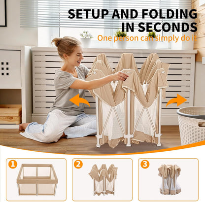 cosyumhy 127 x 127 cm Foldable Baby Playpen, Portable Playpen with Door, Indoor/Outdoor Activity Center for Infants,Khaki