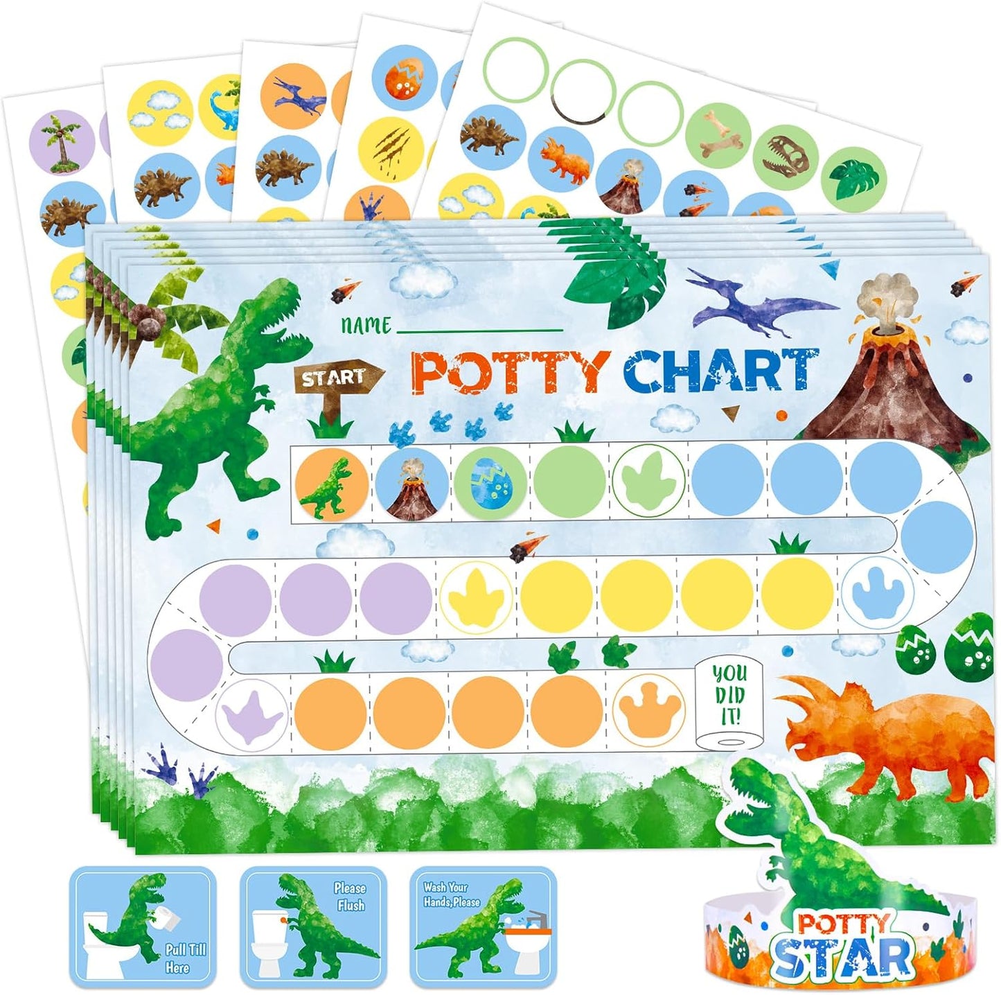 WERNNSAI colourful potty training chart for toddlers with dinosaur themes and reward stickers