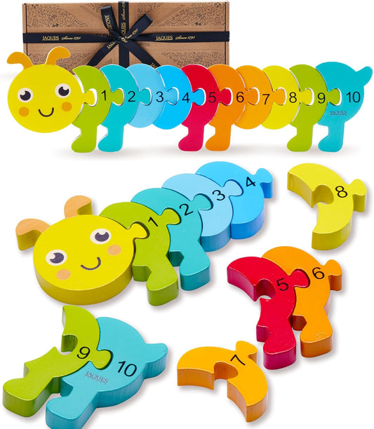 Jaques of London Wooden Number Puzzle | Counting Caterpillar Toddler Wooden Jigsaw with 11 Pieces | Educational Wooden Puzzle for 1 – 3 Year Olds | Since 1795