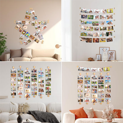 Hanging Photo Display for Wall with 36 Clips (Pink)