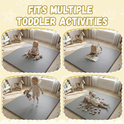 Dual-Sided Play Mat for Kids, Waterproof Faux Leather One Side, Ultra-Soft Synthetic Velvet the Other, 3cm Memory Foam Detachable Playpen Mat, 150×150cm Crawling Nursery Carpet for Floor, Grey Visit the jxgzyy Store