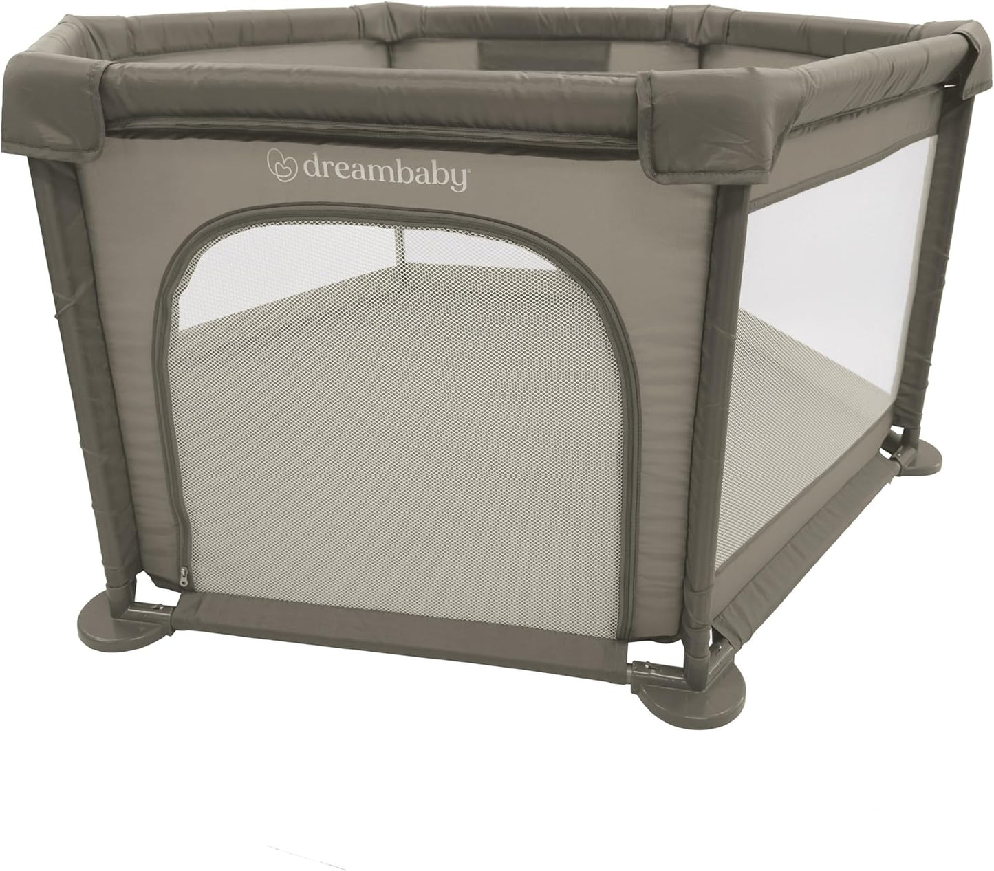 Dreambaby Large Explore Deluxe Fabric Playpen -Taupe. Padded Sides, Easy Assembly, Play Pen for Baby and Toddler, Play Yard, Breathable Mesh Fabric, Zip Door