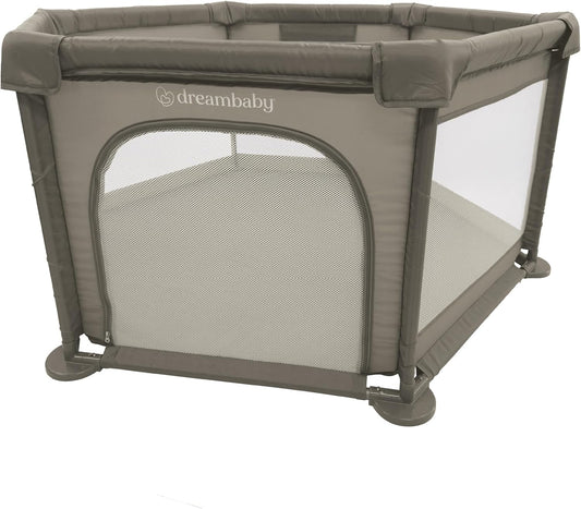 Dreambaby Large Explore Deluxe Fabric Playpen -Taupe. Padded Sides, Easy Assembly, Play Pen for Baby and Toddler, Play Yard, Breathable Mesh Fabric, Zip Door