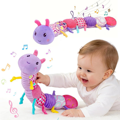 Baby Infant Caterpillar Musical Stuffed Animal Soft Toy with Multi-Sensory Crinkle, Rattle and Textures, Baby Girl Toy Birthday Gift for 0 3 6 9 12 Months+