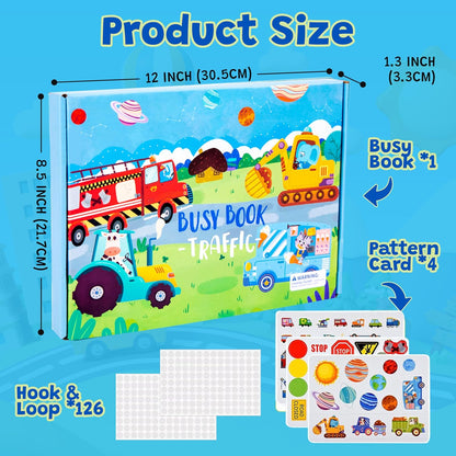 Montessori Busy Book for Toddlers 3 4 5 6, Interactive Activity Book for 3+ Kids, Early Learning Educational Toy, Autism Sensory Toy, for Boys and Girls (Traffic)