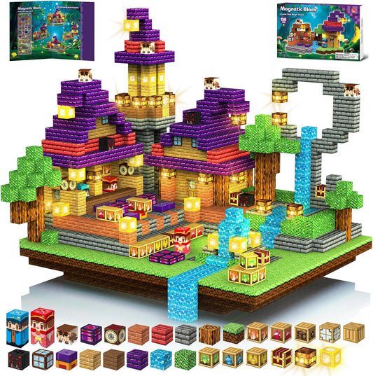 150pcs Magnetic Blocks - Magnetic School Castle Set with Light Up Blocks - Kids Classroom Sensory Toy for Toddlers STEM, Construction Stacking Toy Kids 3+ Boys Girls Christmas Birthday Gifts