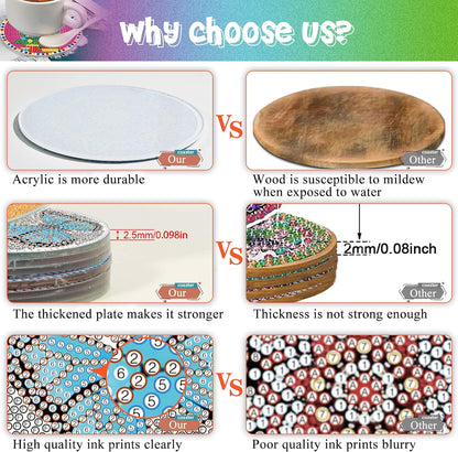9 Pcs Diamond Art Coasters - DIY Mandala Diamond Painting Round Cup Coasters Kits Accessories with Holder for Beginners, Kids & Adults