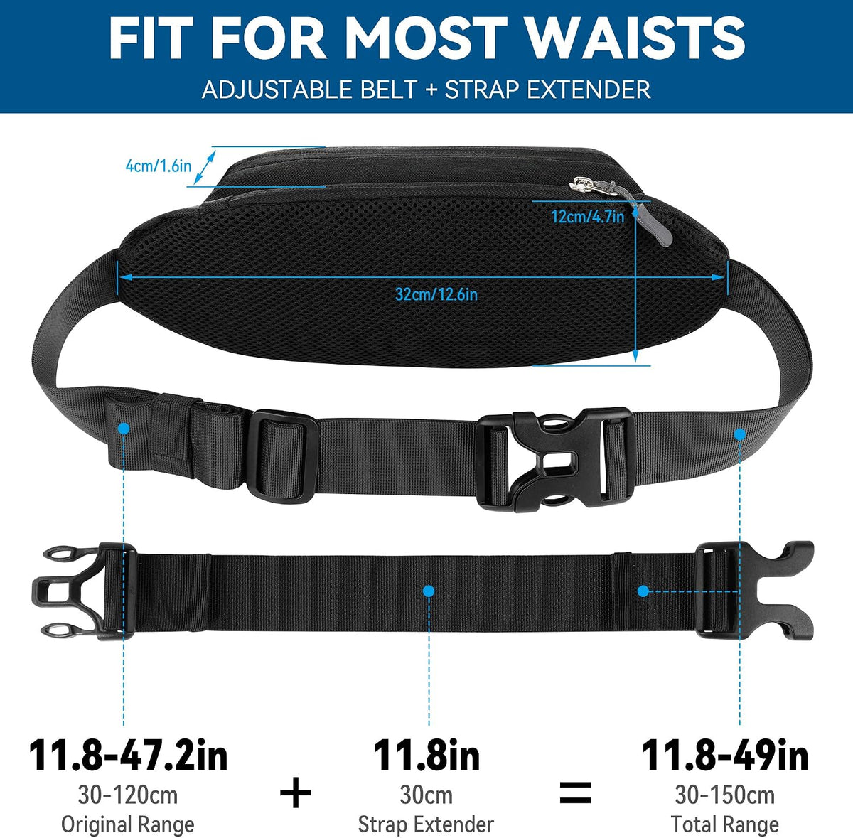 Gisdanchz Bumbags with Extender for Women Men, Lightweight Slim Waist Bag Fanny Pack for Travel Walking Running Jogging
