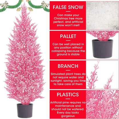 OLIYA with Snowflakes 34.8 Inch Simulation Pink Cedar Potted Tree-UV Pink Christmas Tree-Indoor and Outdoor Home Garden Decoration (1Pcs)