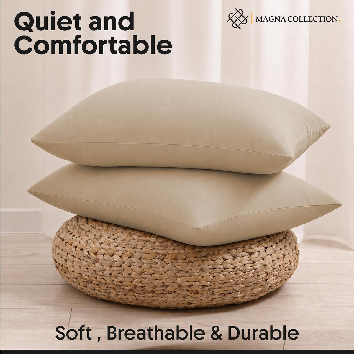 Pillow Cases 4 Pack 75 x 50 cm Brushed Microfibre (Beige)