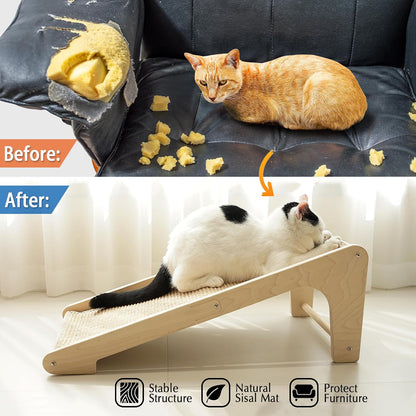 PETKARAY Cat Scratcher, Sisal Scratching Ramp, L Shape Cat Scratch Pad for Indoor Cats, Wall Furniture Protector with Catnip (Large Size)