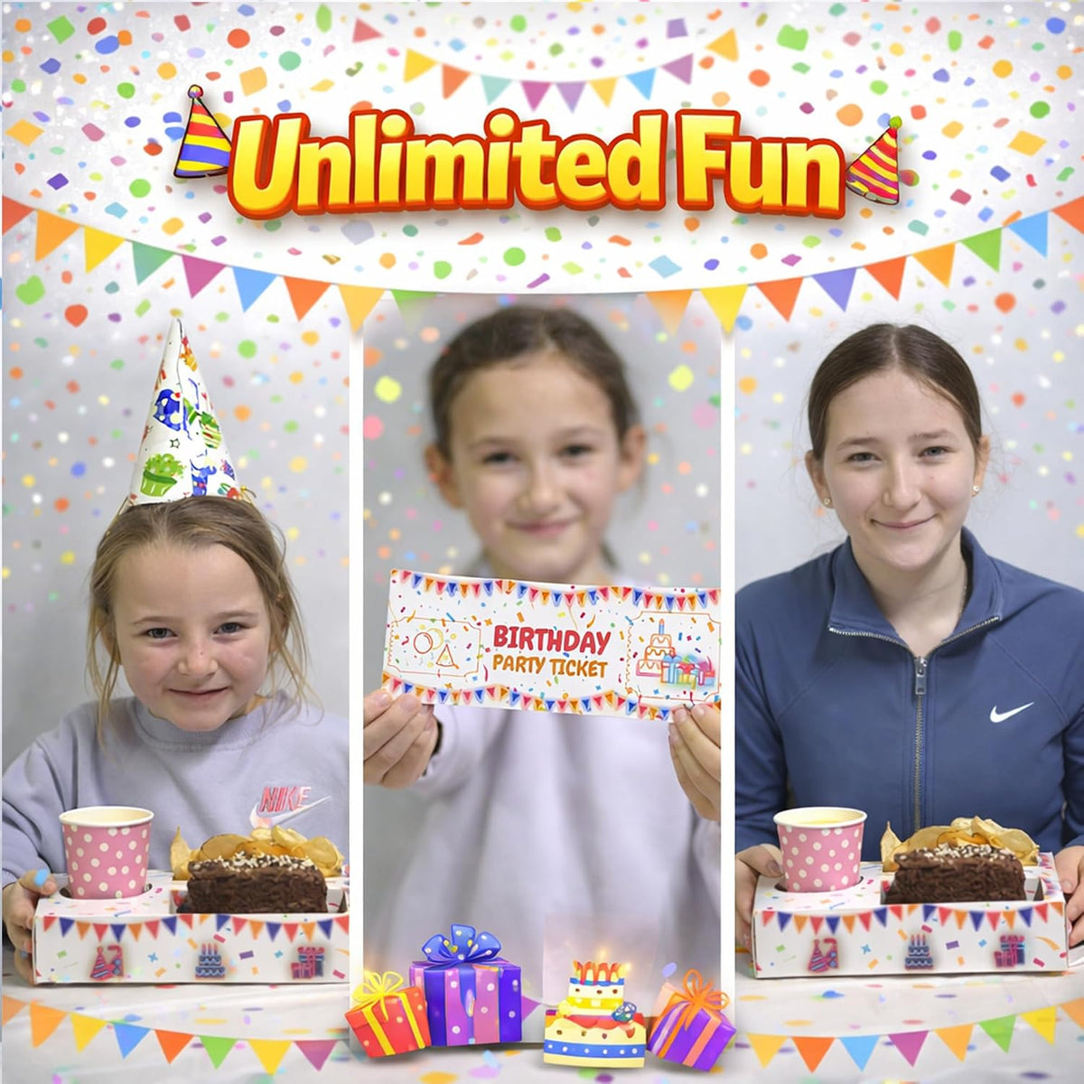 10 Pack Disposable Plates For Parties - Brithday Party Food Trays Set With 2 Food Compartments & Drink Holder - Food Boxes and Party Invitations Kids | Cardboard Box Birthday Accessories