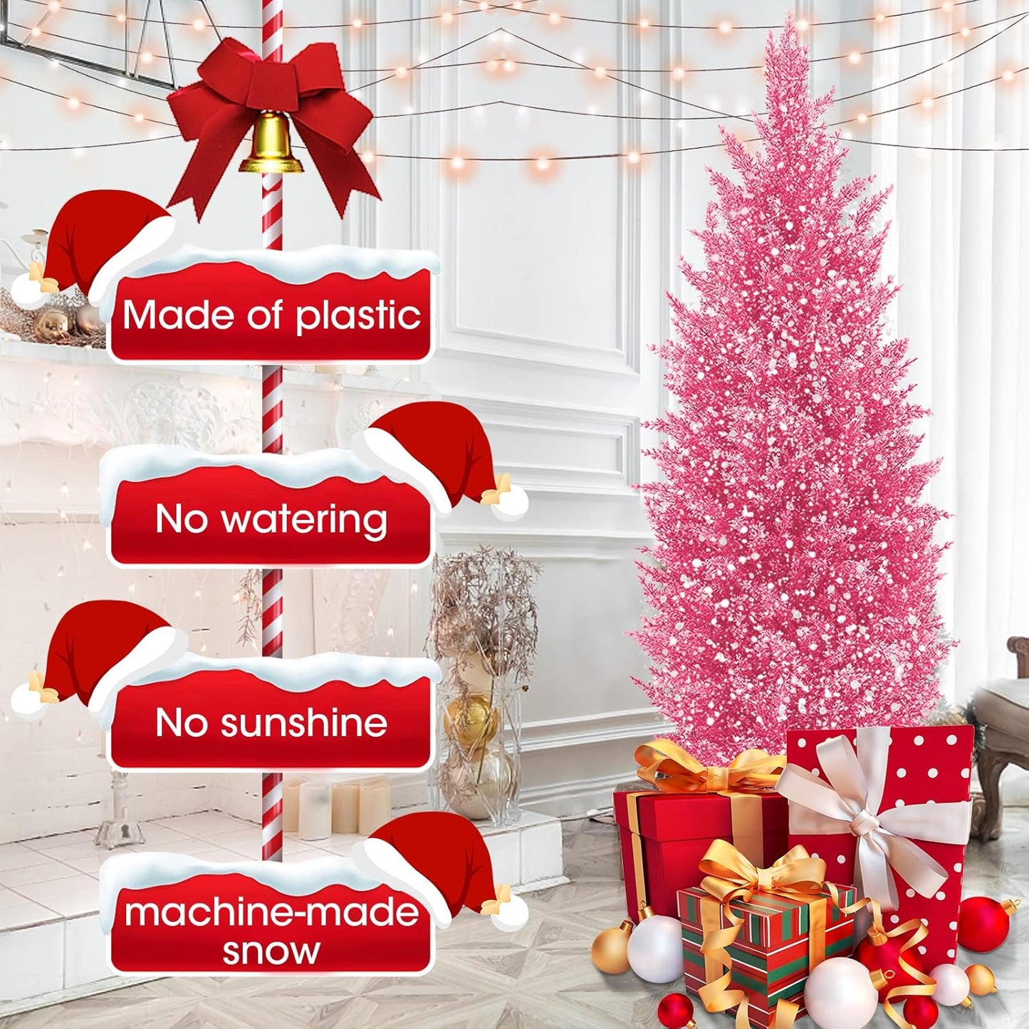 OLIYA with Snowflakes 34.8 Inch Simulation Pink Cedar Potted Tree-UV Pink Christmas Tree-Indoor and Outdoor Home Garden Decoration (1Pcs)