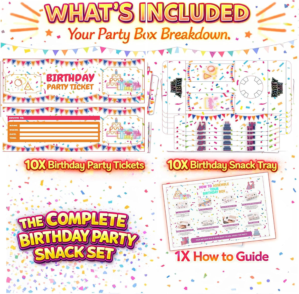 10 Pack Disposable Plates For Parties - Brithday Party Food Trays Set With 2 Food Compartments & Drink Holder - Food Boxes and Party Invitations Kids | Cardboard Box Birthday Accessories