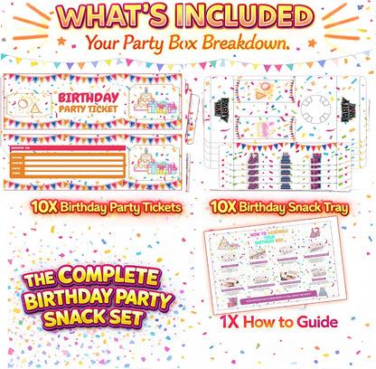 10 Pack Disposable Plates For Parties - Brithday Party Food Trays Set With 2 Food Compartments & Drink Holder - Food Boxes and Party Invitations Kids | Cardboard Box Birthday Accessories