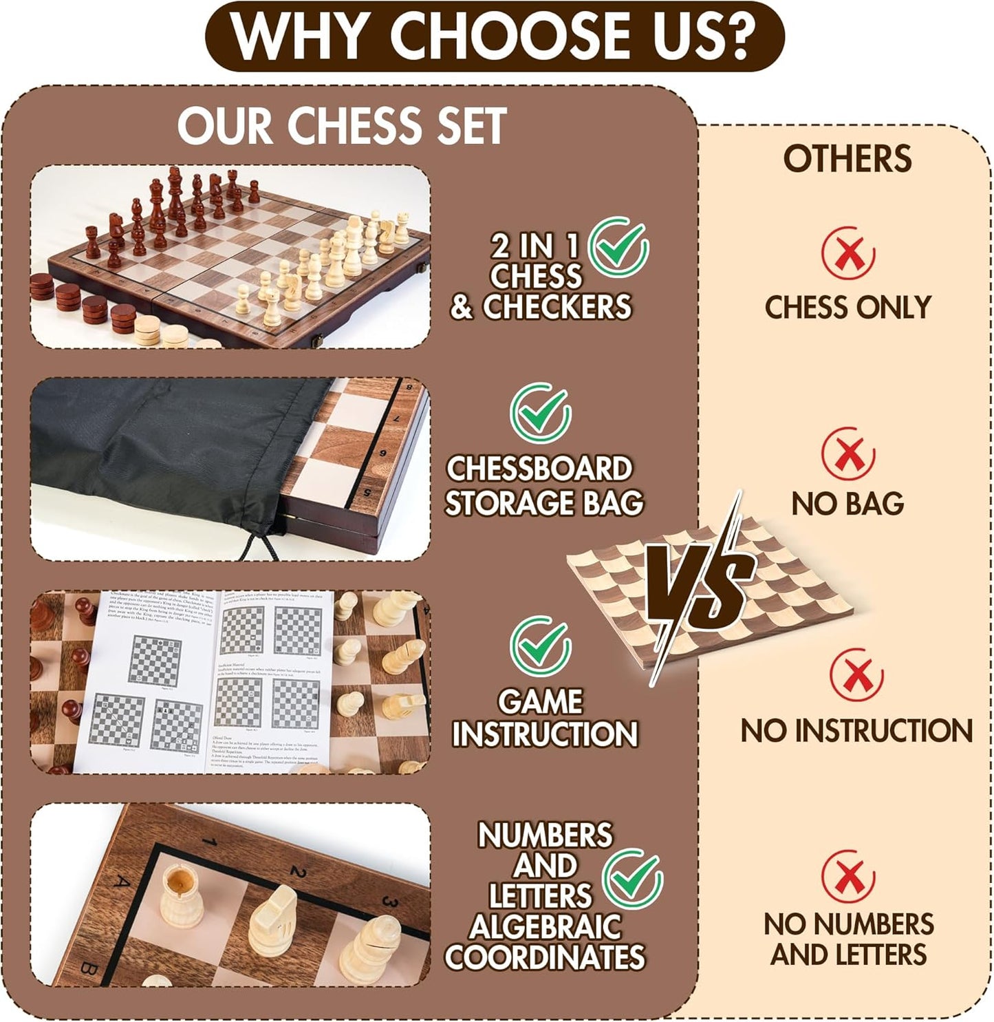 2 in 1 Magnetic Wooden Chess Set & Checkers Board Game