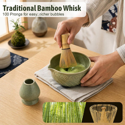 Matcha Tea Set, 9-Piece Matcha Making Kit with Bowl, Whisk & Sifter