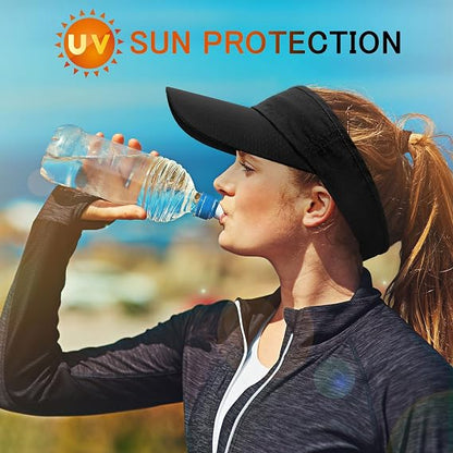 Sun Visor Cap - Mesh Quick Dry Visor Hat,Adjustable Golf Tennis Visor Breathable Empty Top Sun Hat Ponytail Running Outdoor Sport Cap for Men Women (BlackMS