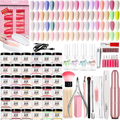 75Pcs Dipping Powder Nail Starter Kit 36 Colors Dip Powder French Set with Base Coat Activator Top Brush Saver Professional Electric Nail Drill Machine for DIY Home & Salon