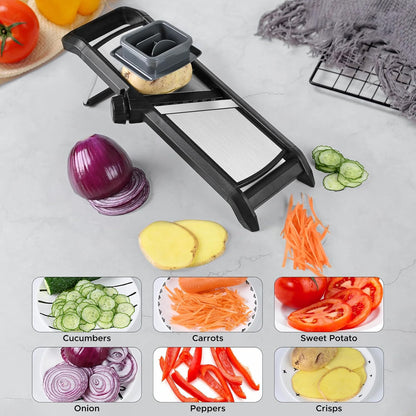 Adjustable Mandoline Vegetable Slicer by Harcas. for Slicing Cutting Food, Fruit, Vegetables, Onions and Potatoes. Mandolin Slicer Julienne Cutter (Black)